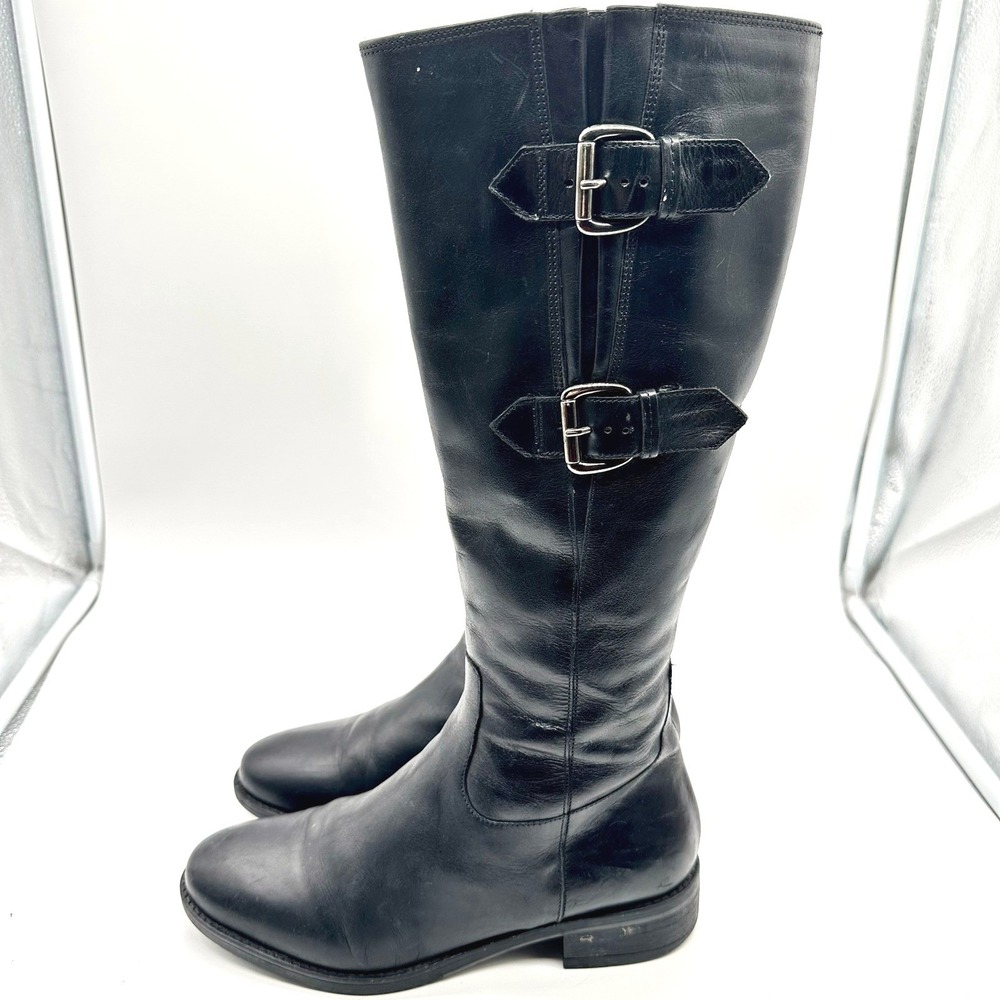 Clarks Tamro Spice Women Black Leather Knee High Equestrian Buckle Boots 8 M - Picture 3 of 10